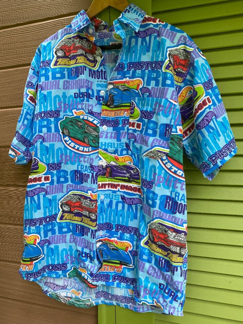 MENS Vintage 1990s Upcycled Handmade Hot Wheels Shirt - Size L